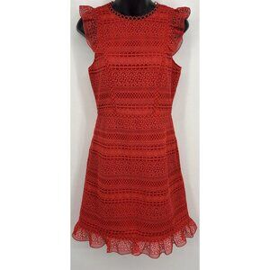 J Crew Women Sheath Dress Red Size 0 Ruffle Eyelet Lined Women Round Neck New